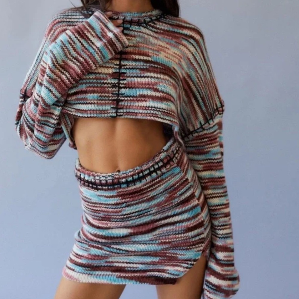 UO The Ragged Priest Data Mini sweater knit Skirt Multi Space Dye Small